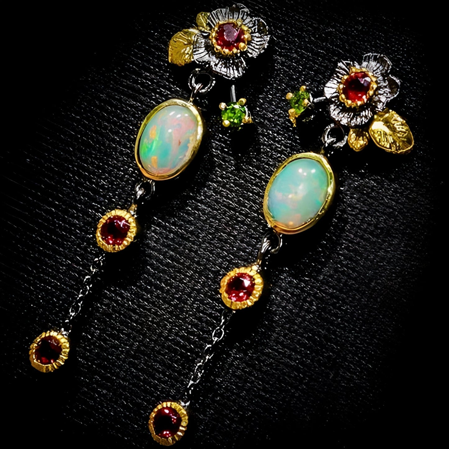 Yara – Boho earrings with opal and red zirconia