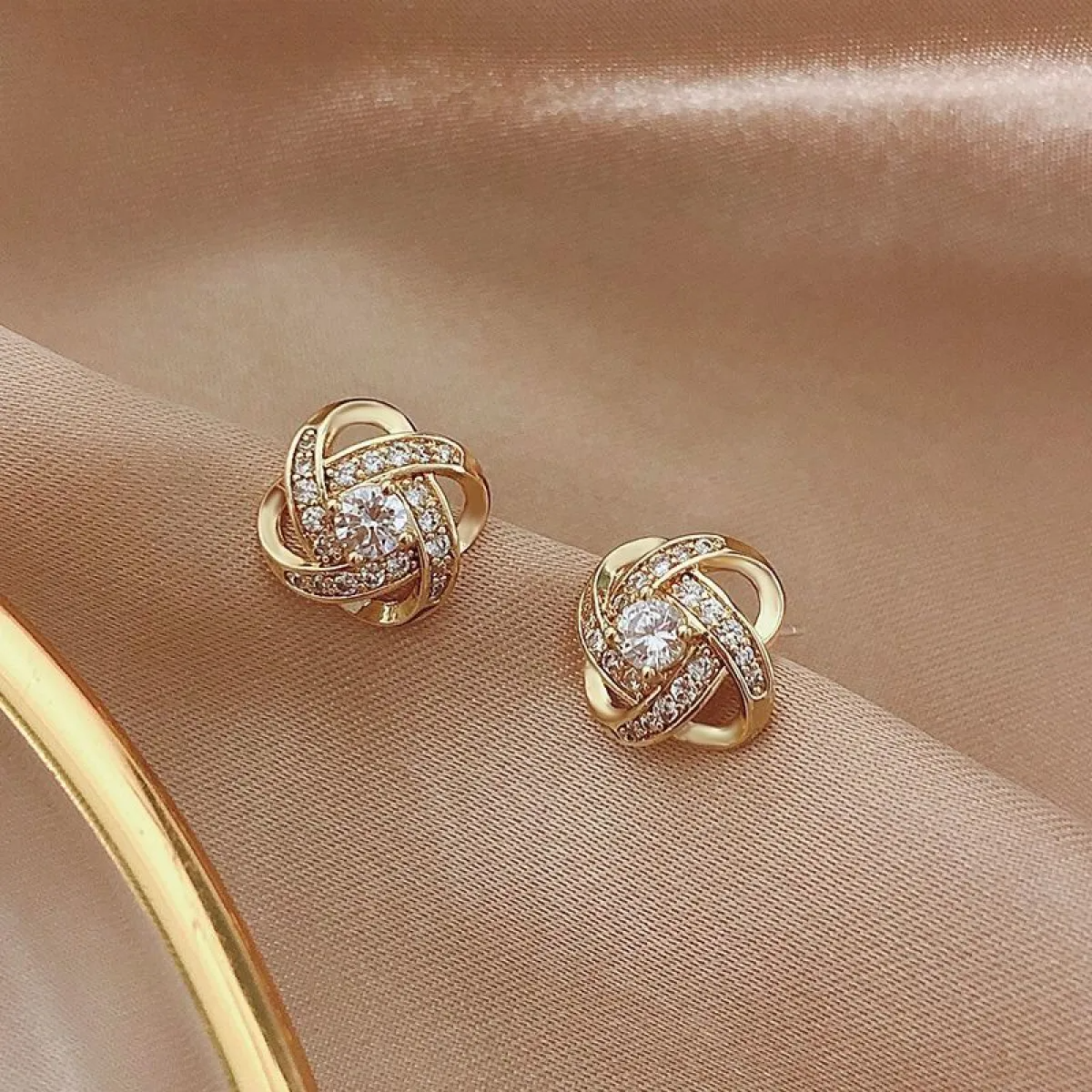Women’s Cross Ear Studs with Geometric Hollow Design and Stone Accents