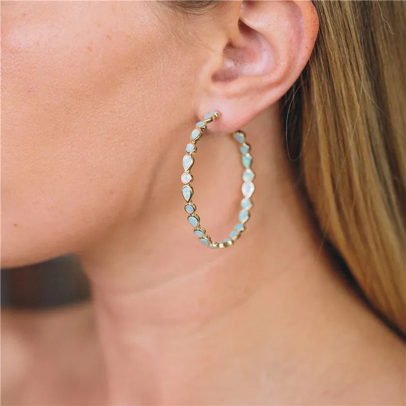 Raya – Vintage Hoops in Gold with Blue Opal