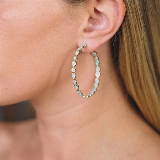 Raya – Vintage Hoops in Gold with Blue Opal