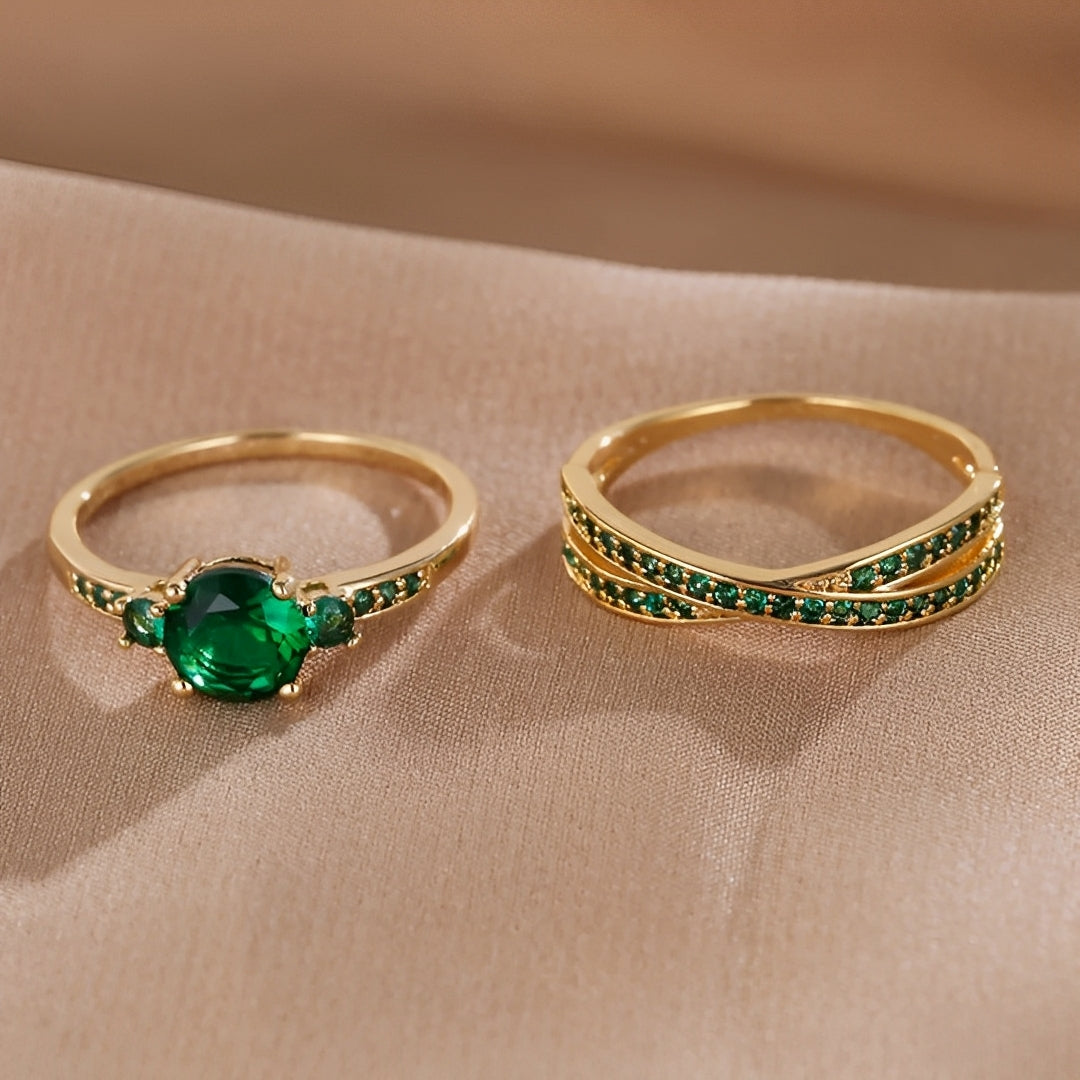 Ivy – Ring Set with Green Details
