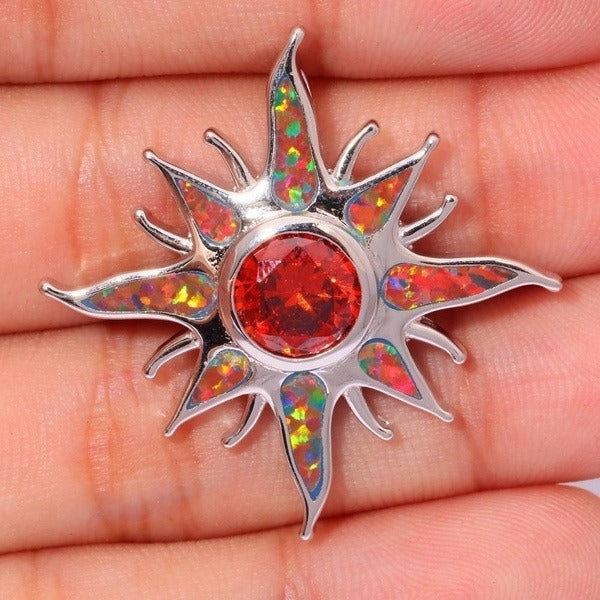 Yani – Necklace Sunbeam Pendant in Fire Opal & Garnet