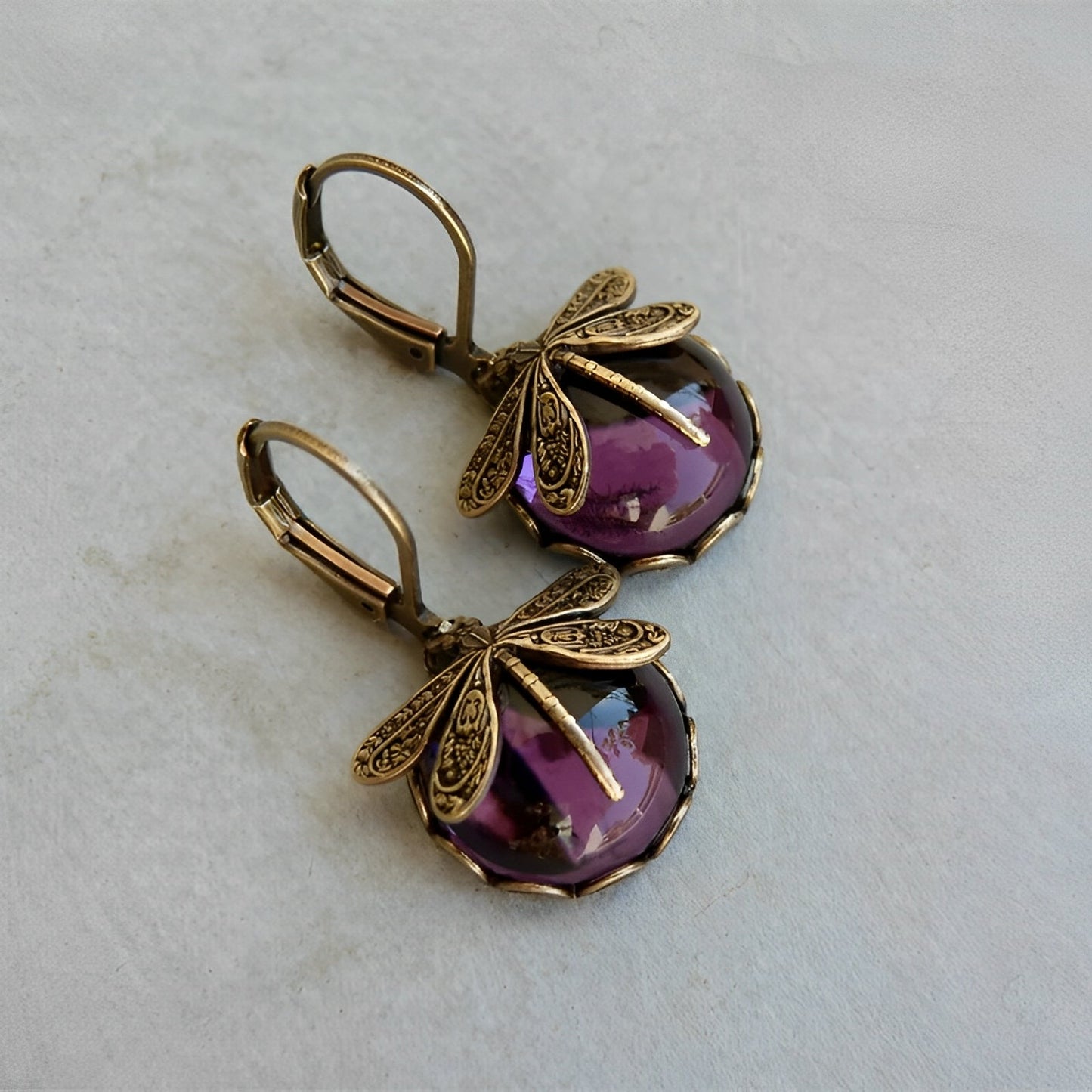 Elowen – Dragonfly Earrings Gold Antique Style