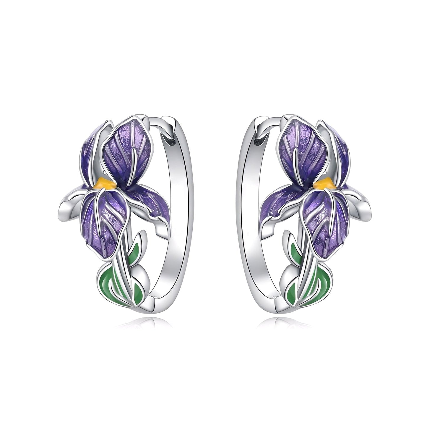 Purple Enamel Flower Earrings