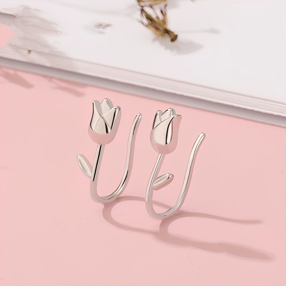 Women Tulip Earrings with Floral Design - Pair