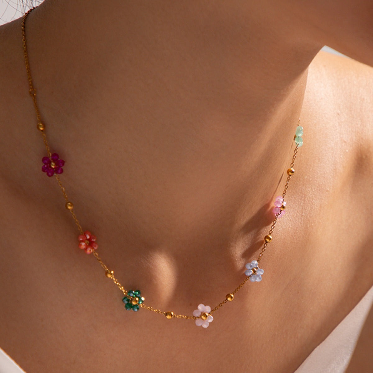 Karylle – Gold-Plated Necklace with Small Colorful Flowers