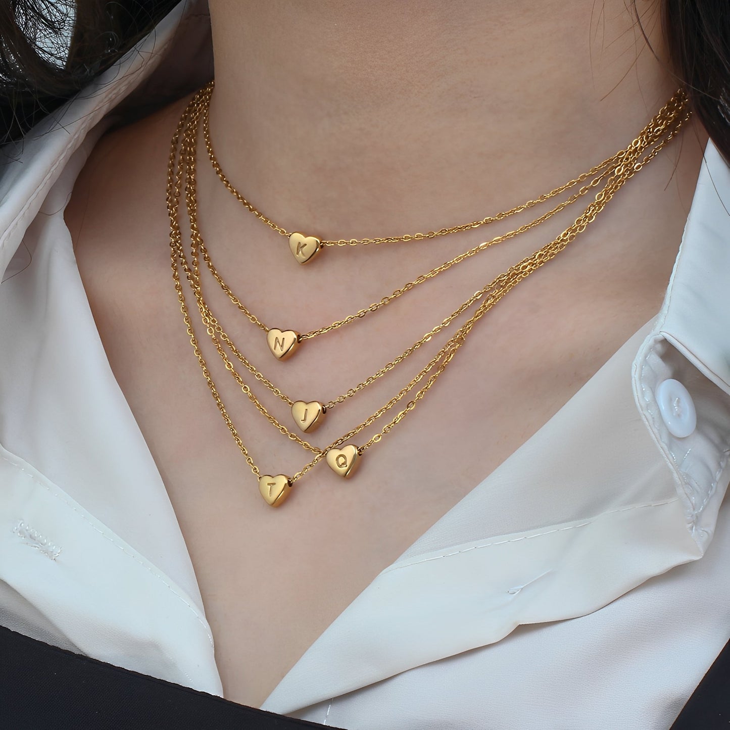 Amora – Heart Initials Necklace in Gold