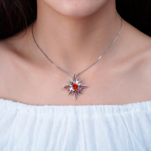 Yani – Necklace Sunbeam Pendant in Fire Opal & Garnet