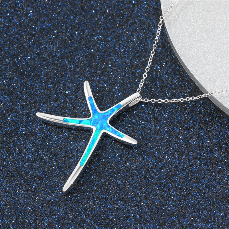 Starla – Silver Necklace with Starfish and Blue Opal