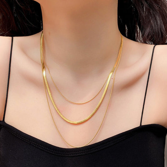 Ashley – Golden 3-Row Snake Chain Necklace