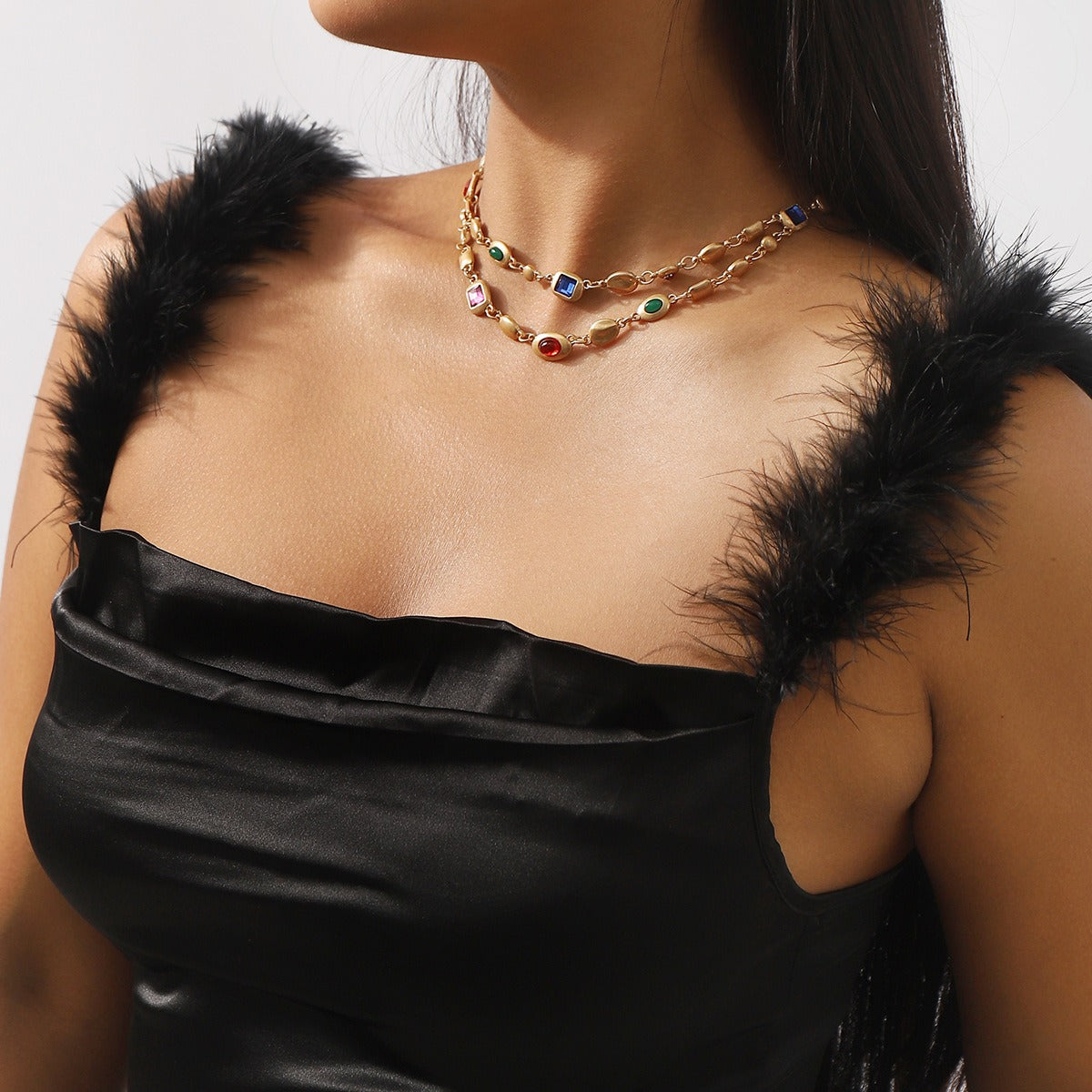 Aileen – Necklace double-stranded colorful pearls