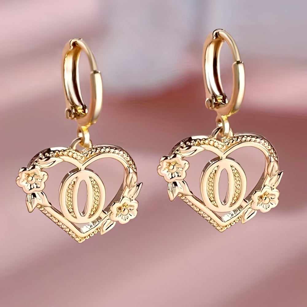 Women's Heart Hoops with Initial and Floral Details