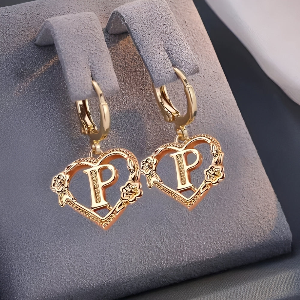 Women's Heart Hoops with Initial and Floral Details