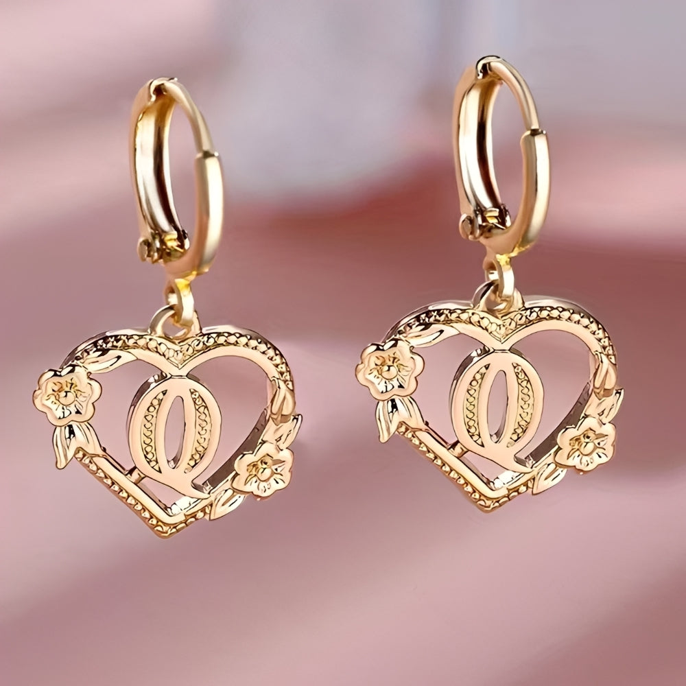 Women's Heart Hoops with Initial and Floral Details