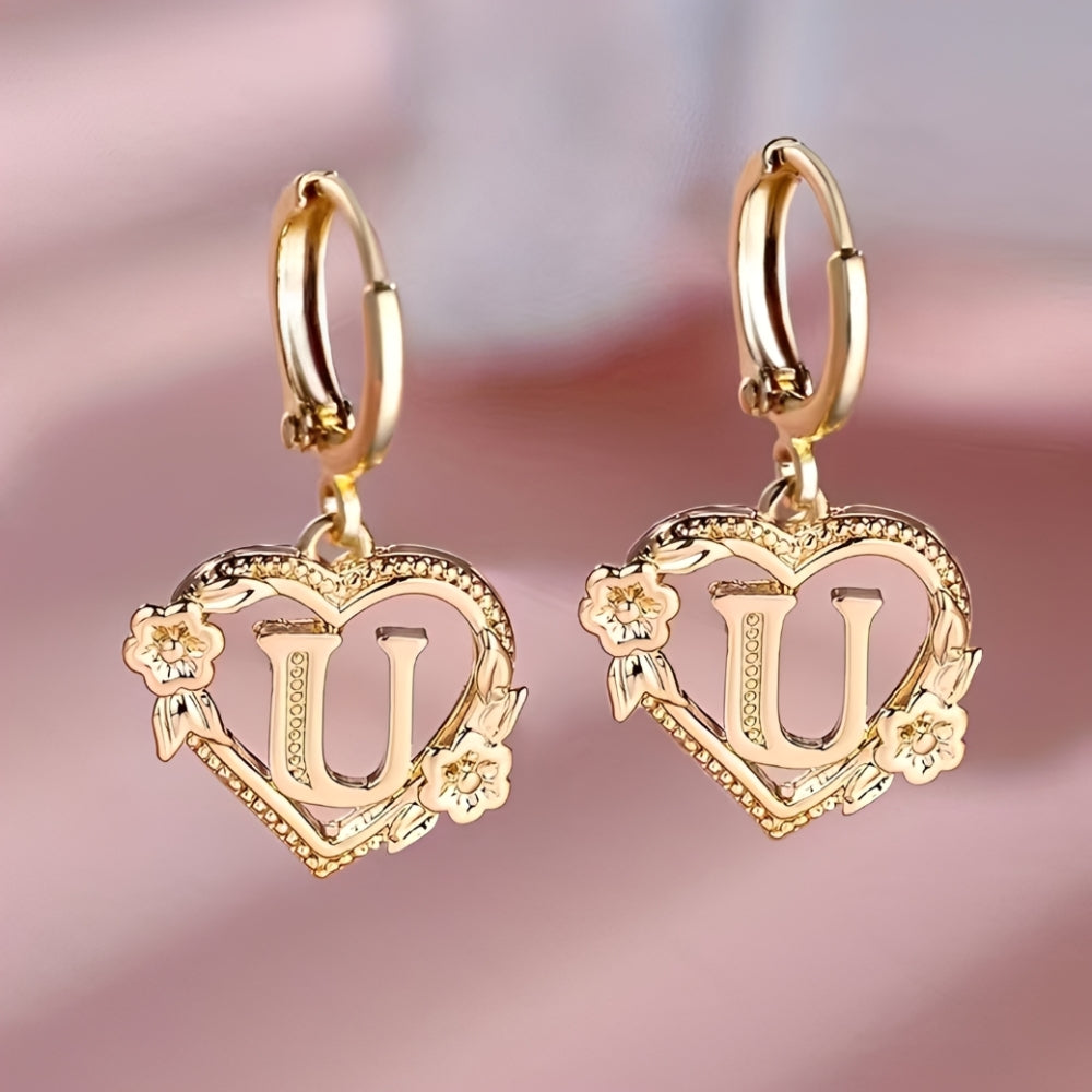Women's Heart Hoops with Initial and Floral Details