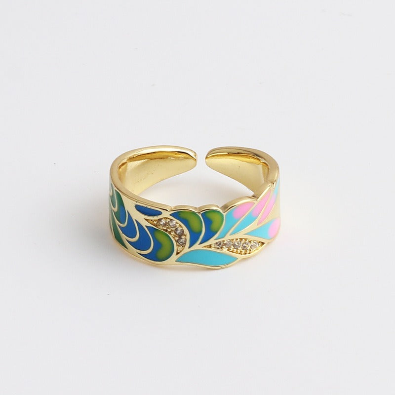 Kamille – Ring Camille Large Blue Leaf Pattern