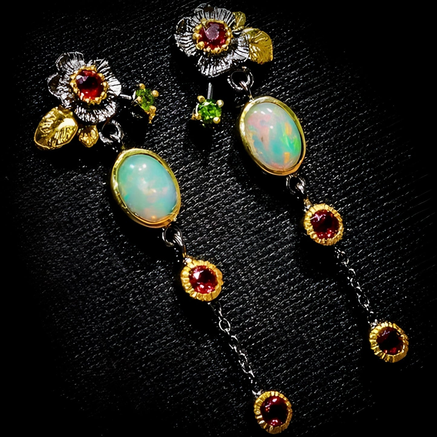 Yara – Boho earrings with opal and red zirconia