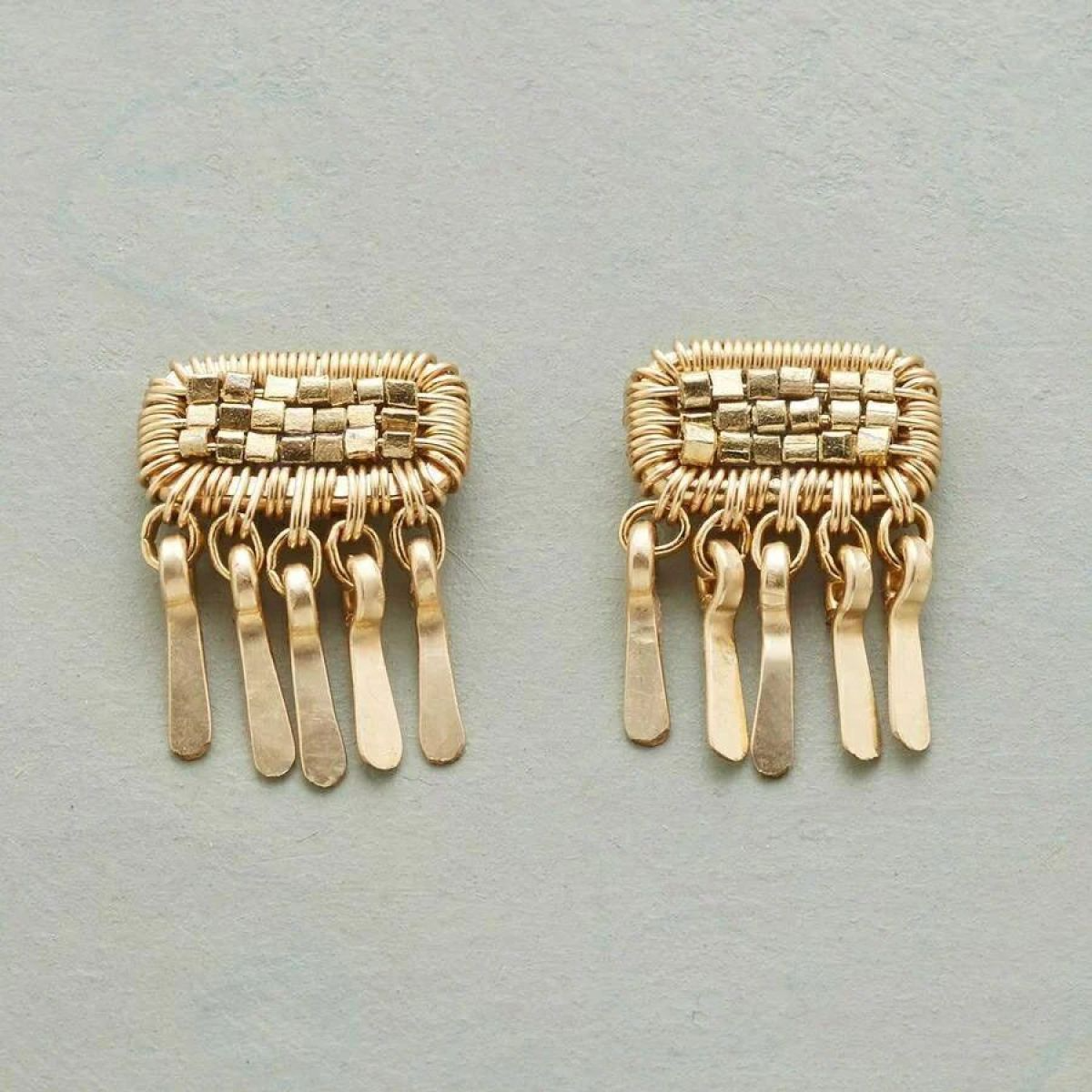 Women's Dangle Earrings with Rectangular Braided Design and Multiple Pendants