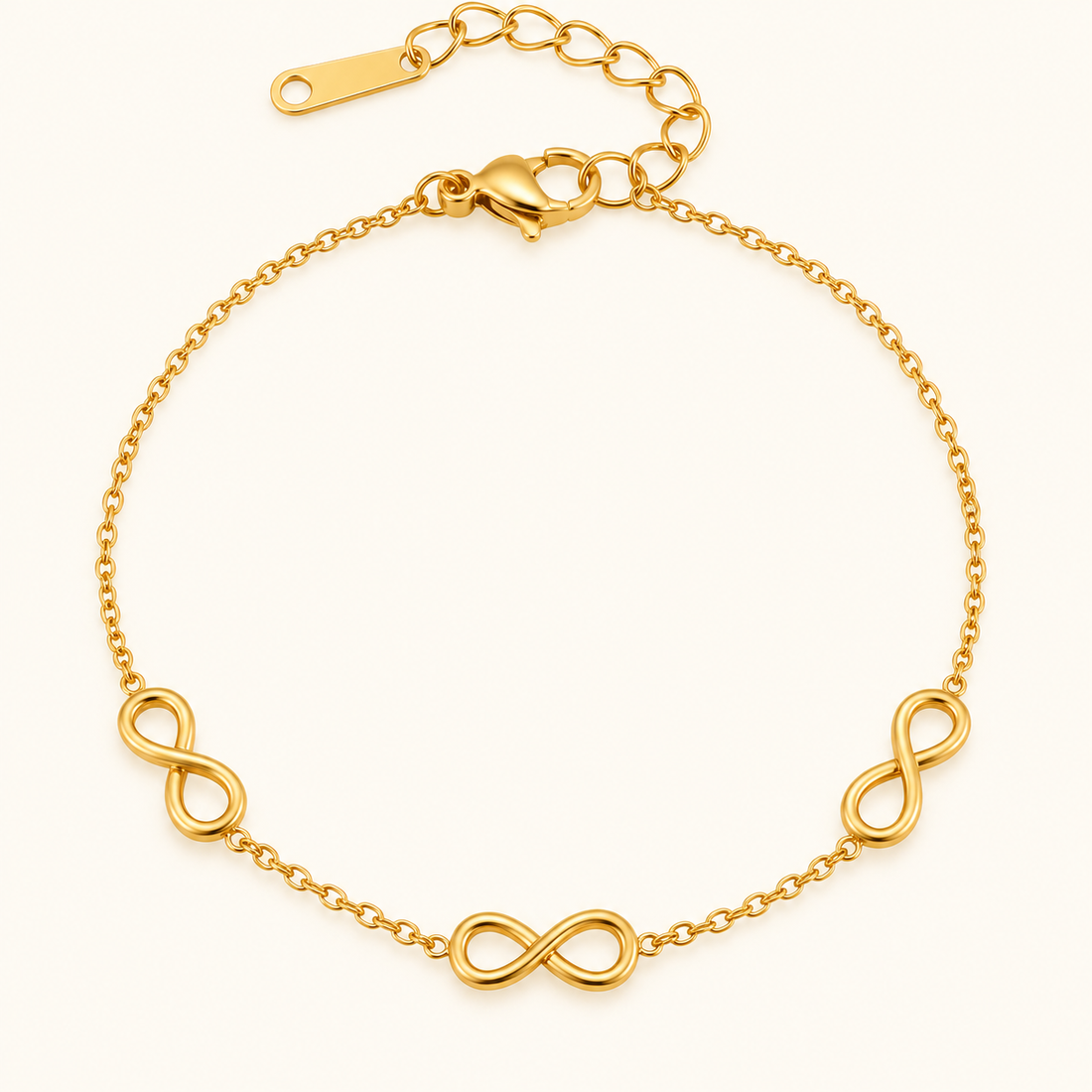 Women’s Infinity Bracelet with Three Symbols and Fine Chain Structure