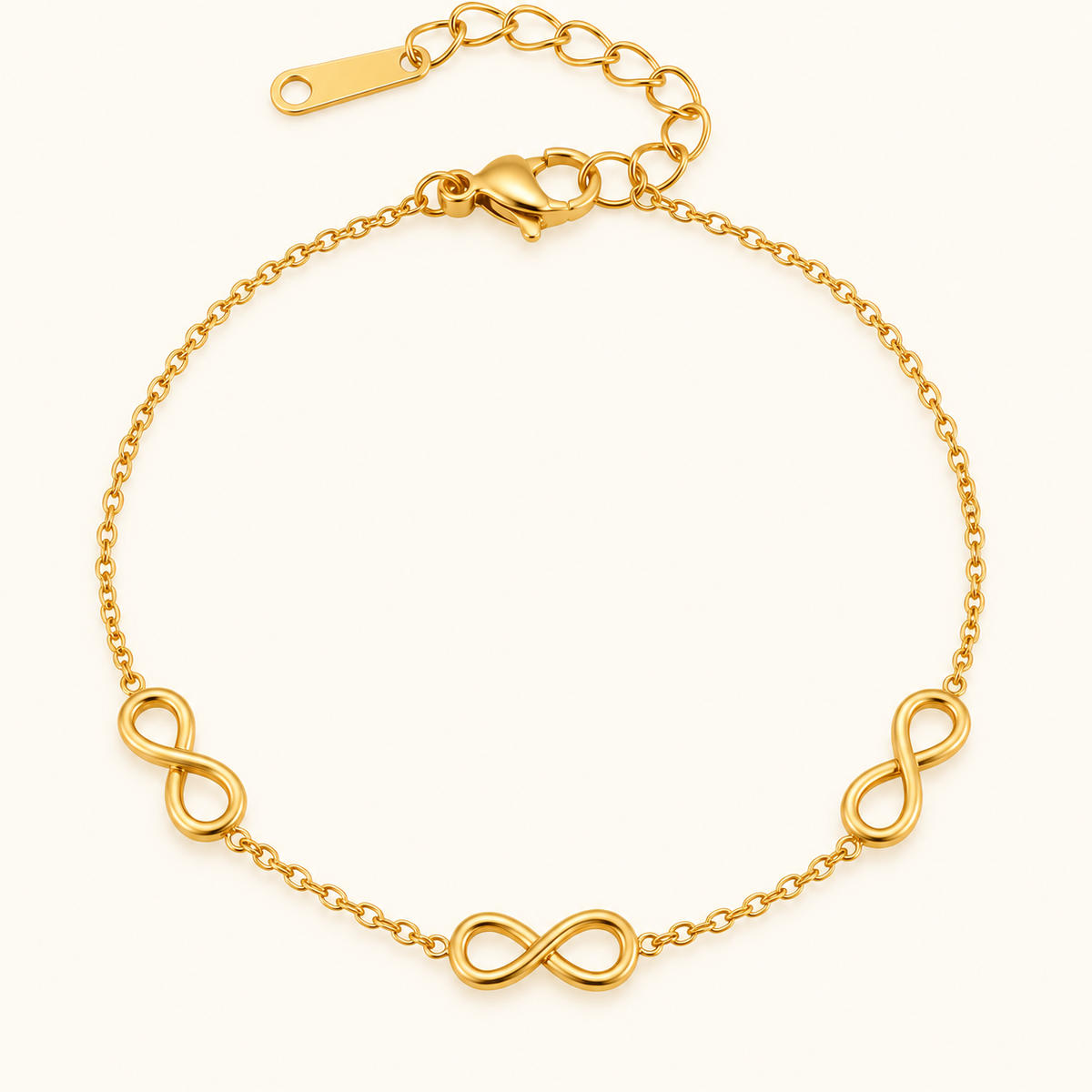 Women’s Infinity Bracelet with Three Symbols and Fine Chain Structure