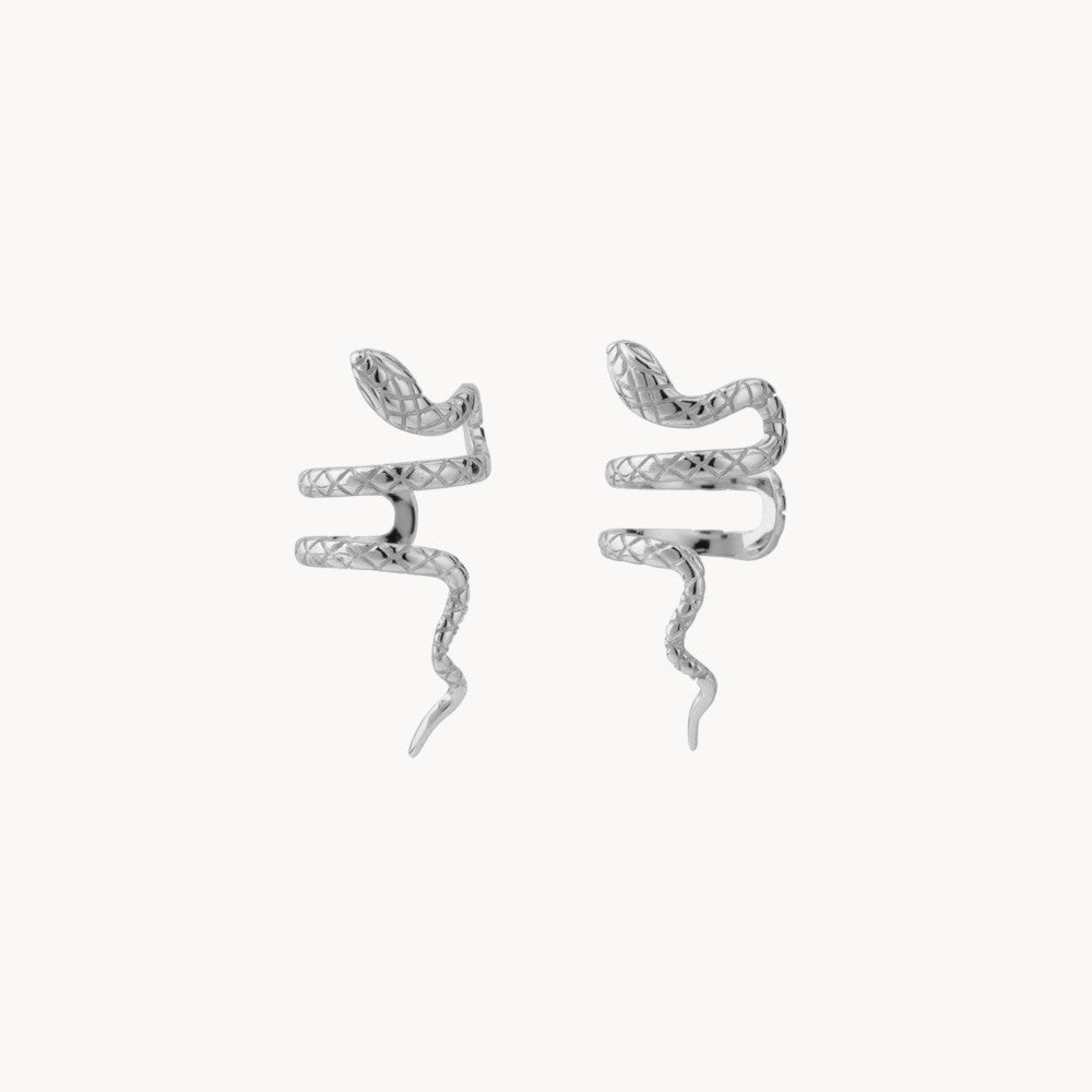 Women’s Snake Ear Cuff with Twisted Shape and Engraved Skin Pattern