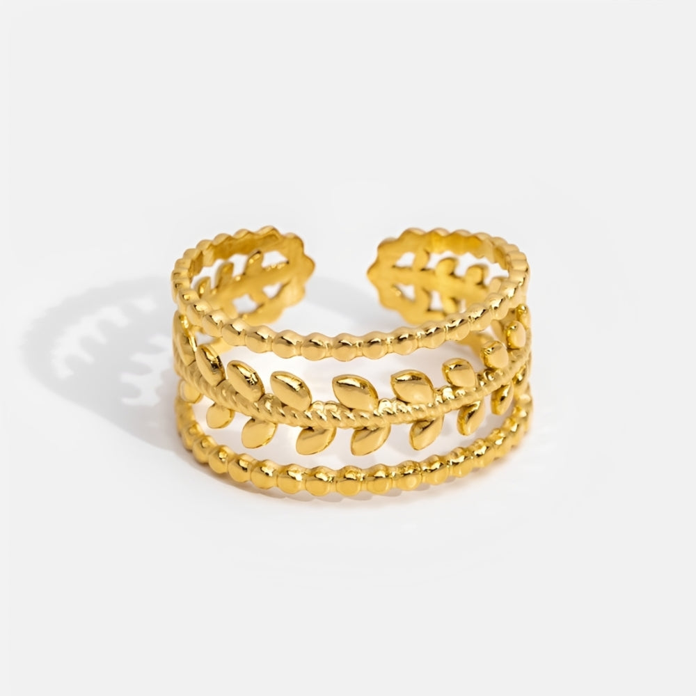 Women’s Open Statement Ring with Multi-Row Leaf Design