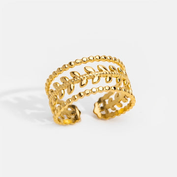Women’s Open Statement Ring with Multi-Row Leaf Design