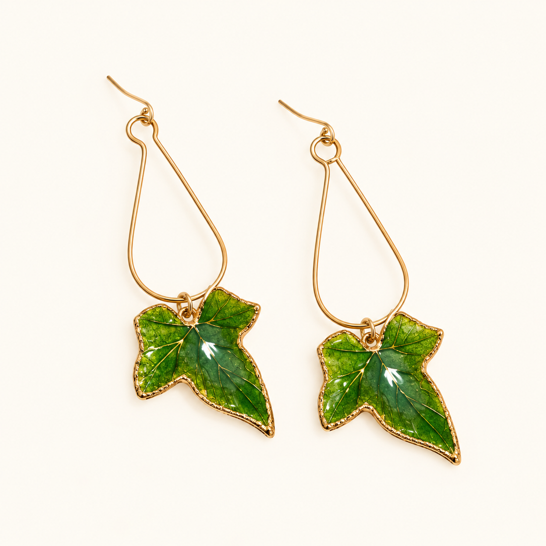 Women’s Leaf Drop Earrings with Ivy Motif and Realistic Leaf Structure