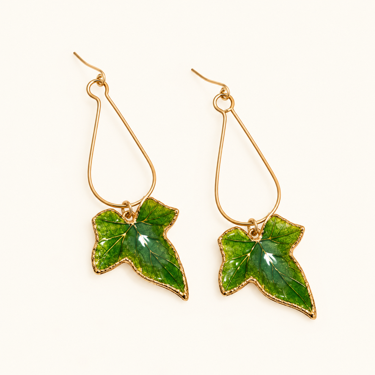 Women’s Leaf Drop Earrings with Ivy Motif and Realistic Leaf Structure