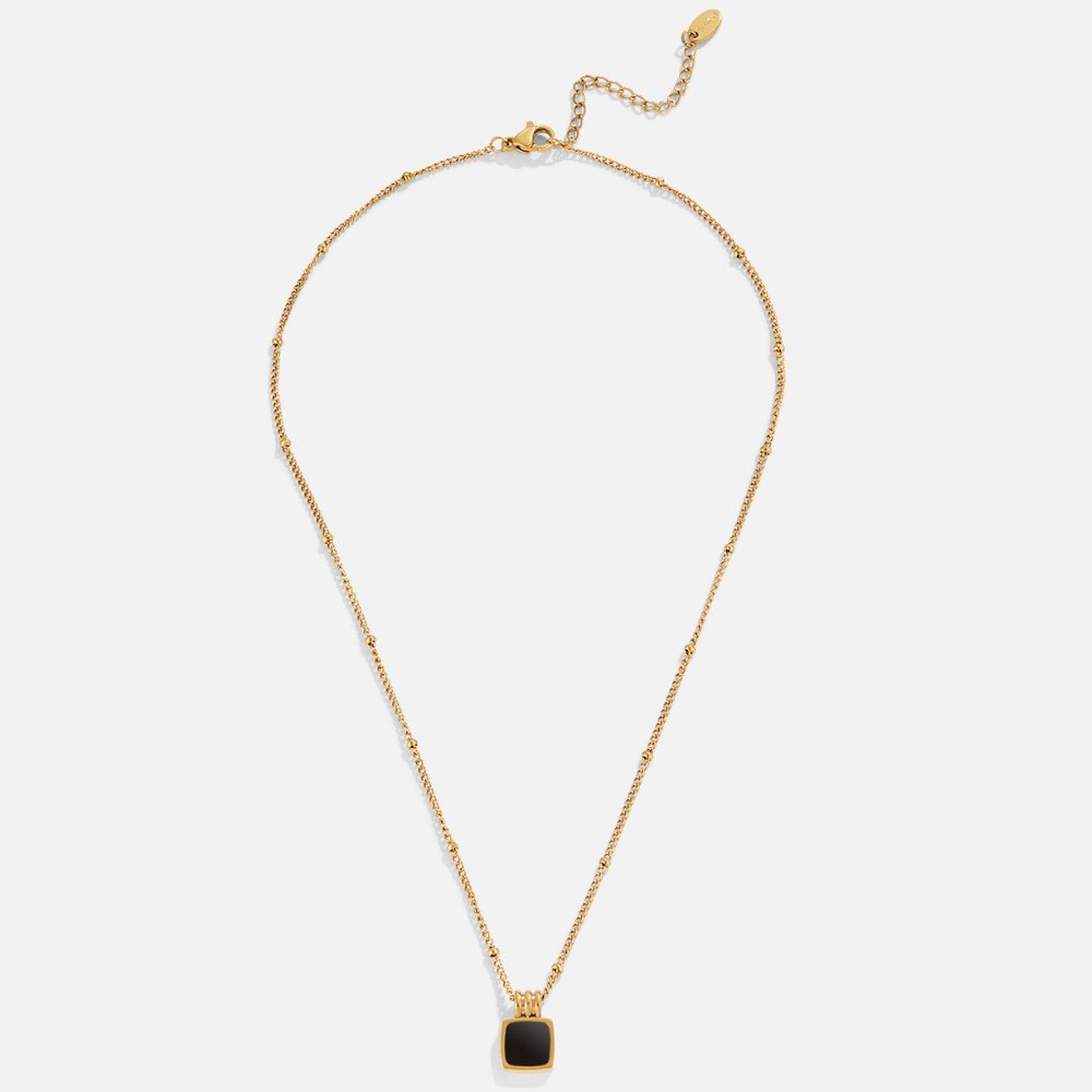 Women's Pendant Necklace with Rounded Square Pendant and Ball Details
