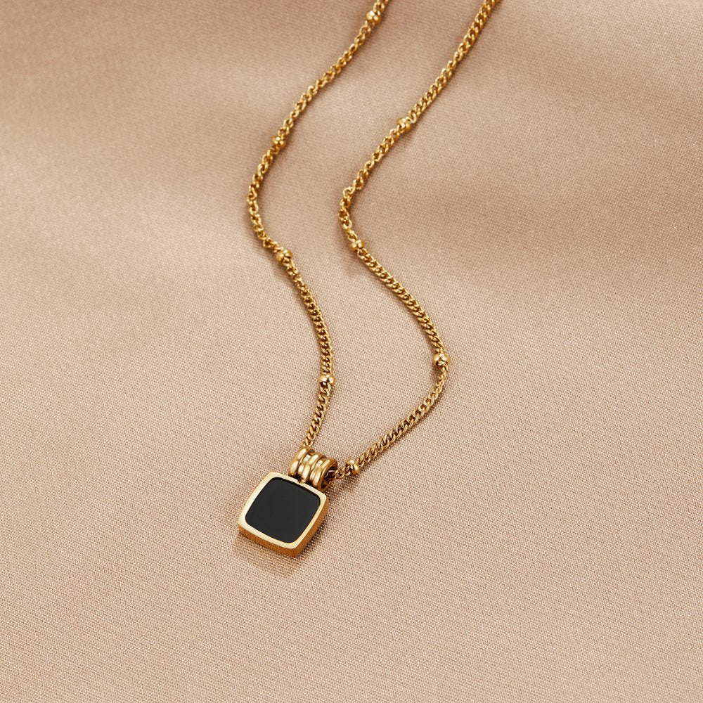 Women's Pendant Necklace with Rounded Square Pendant and Ball Details