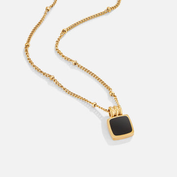Women's Pendant Necklace with Rounded Square Pendant and Ball Details