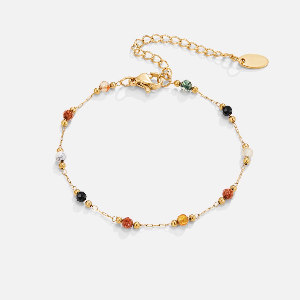 Women’s Fine Bracelet with Multicolored Bead Accents and Extension Chain