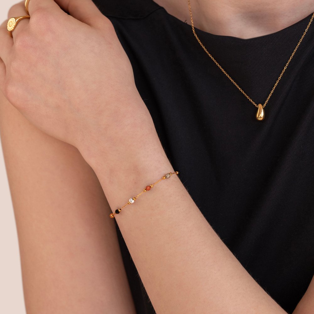 Women’s Fine Bracelet with Multicolored Bead Accents and Extension Chain