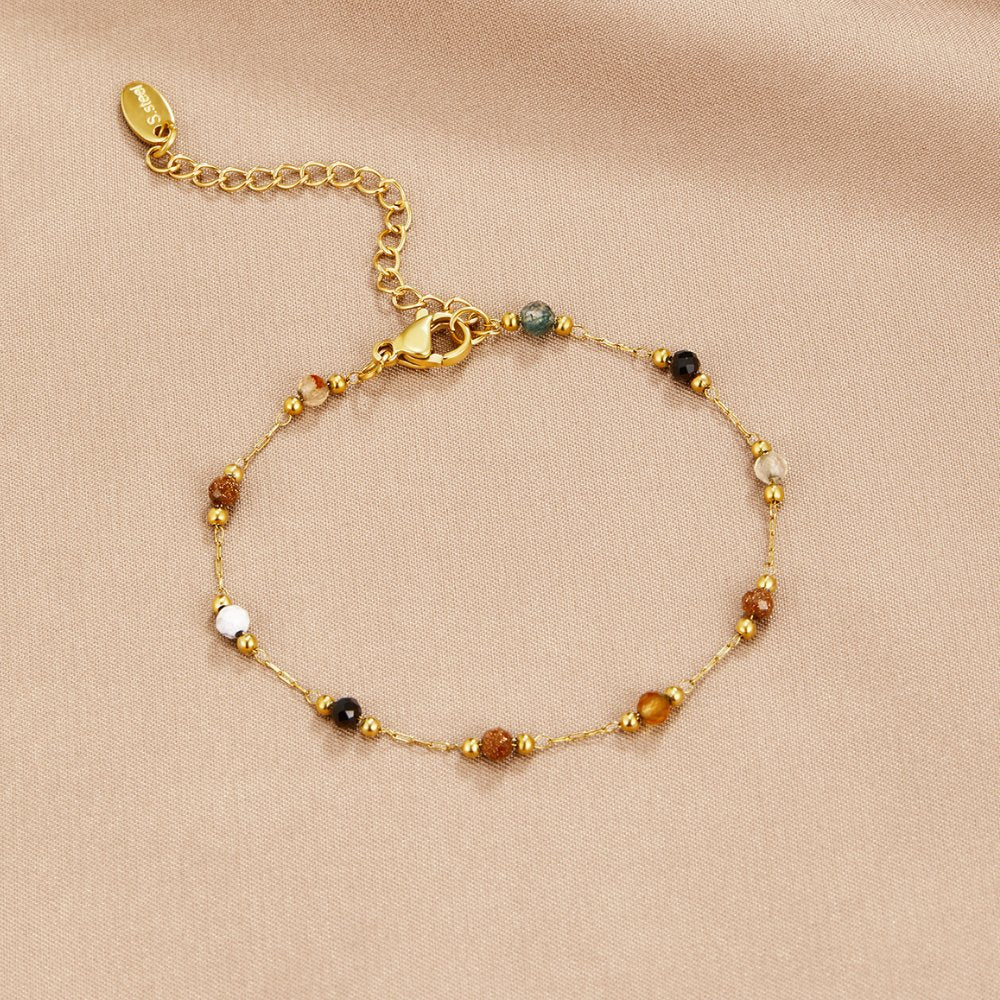 Women’s Fine Bracelet with Multicolored Bead Accents and Extension Chain