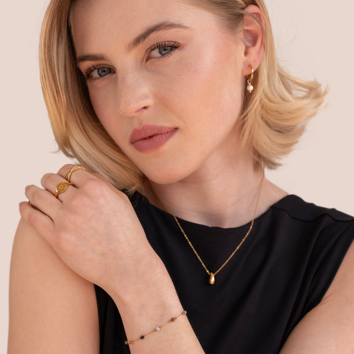 Women’s Fine Bracelet with Multicolored Bead Accents and Extension Chain