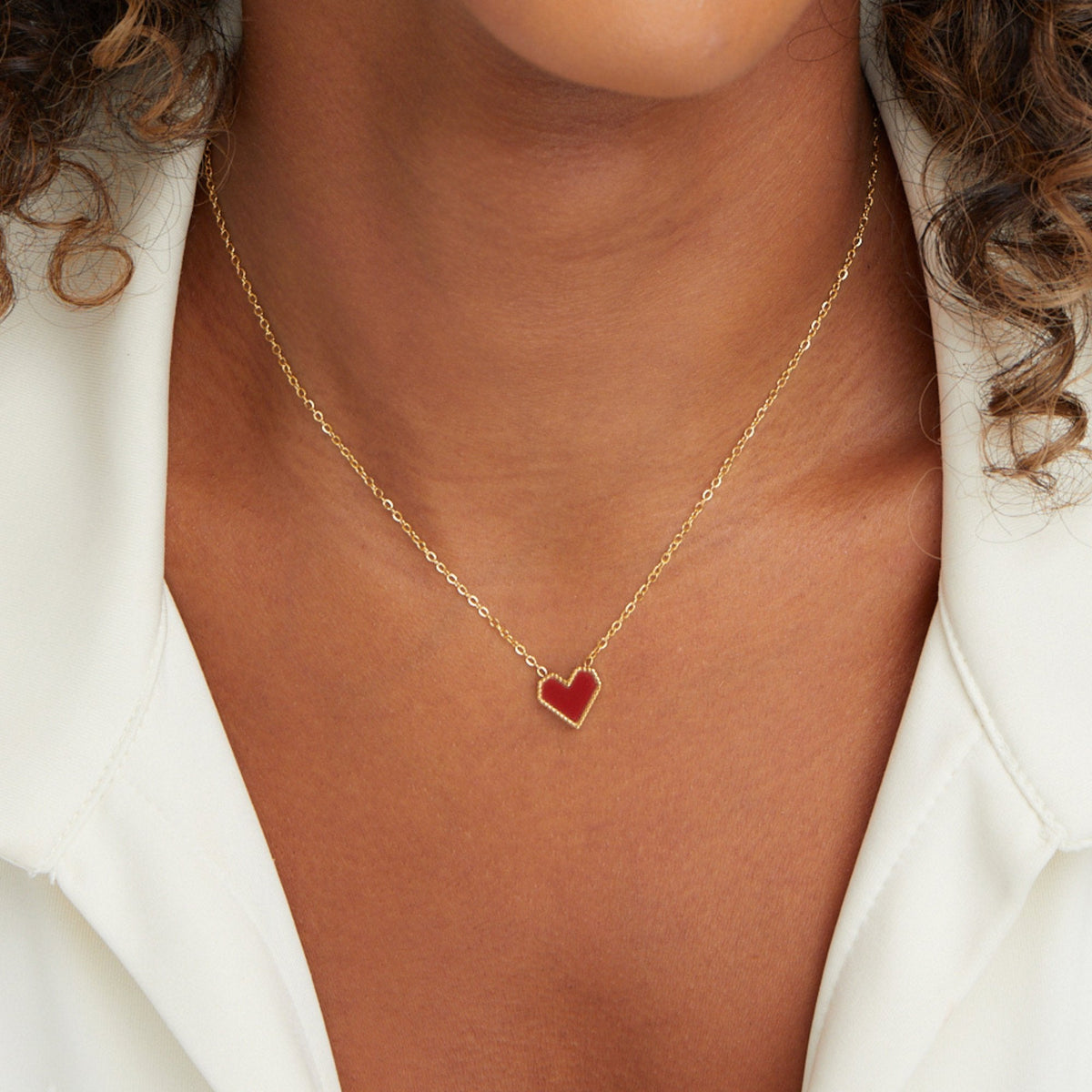 Women’s Heart Pendant Necklace with Small Enamel Motif
