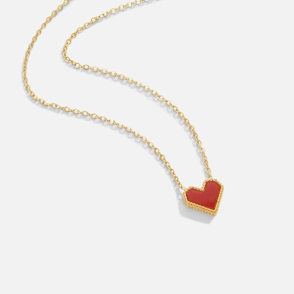Women’s Heart Pendant Necklace with Small Enamel Motif