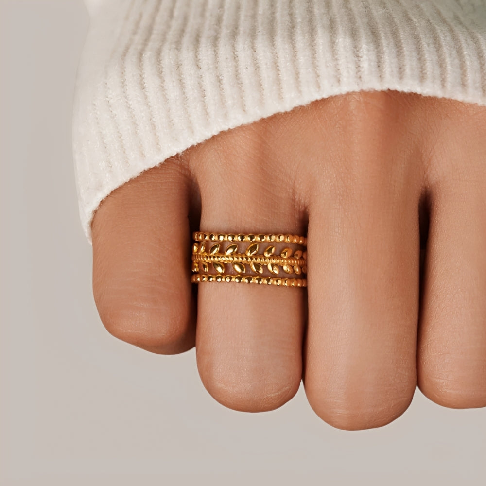 Women’s Open Statement Ring with Multi-Row Leaf Design