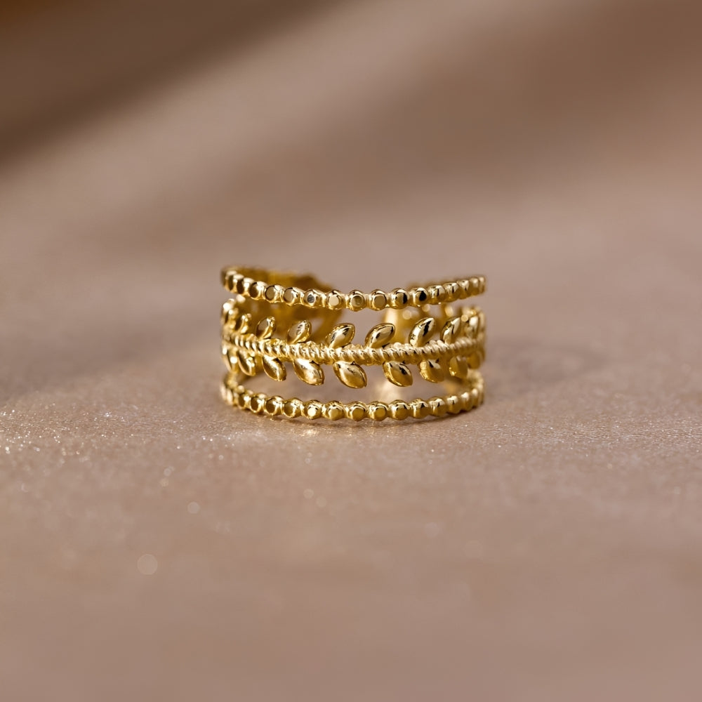 Women’s Open Statement Ring with Multi-Row Leaf Design