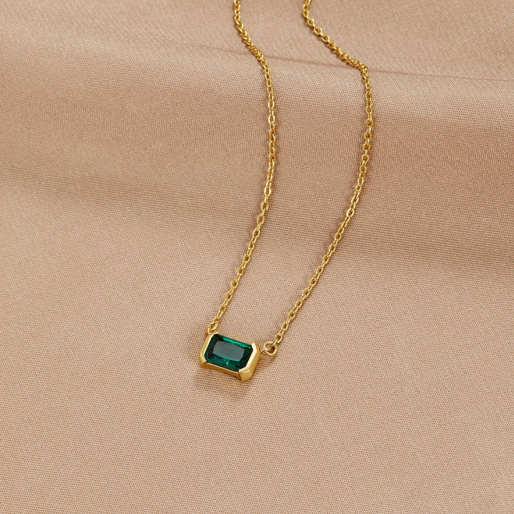 Women's Pendant Necklace with Rectangular Stone and Fine Chain