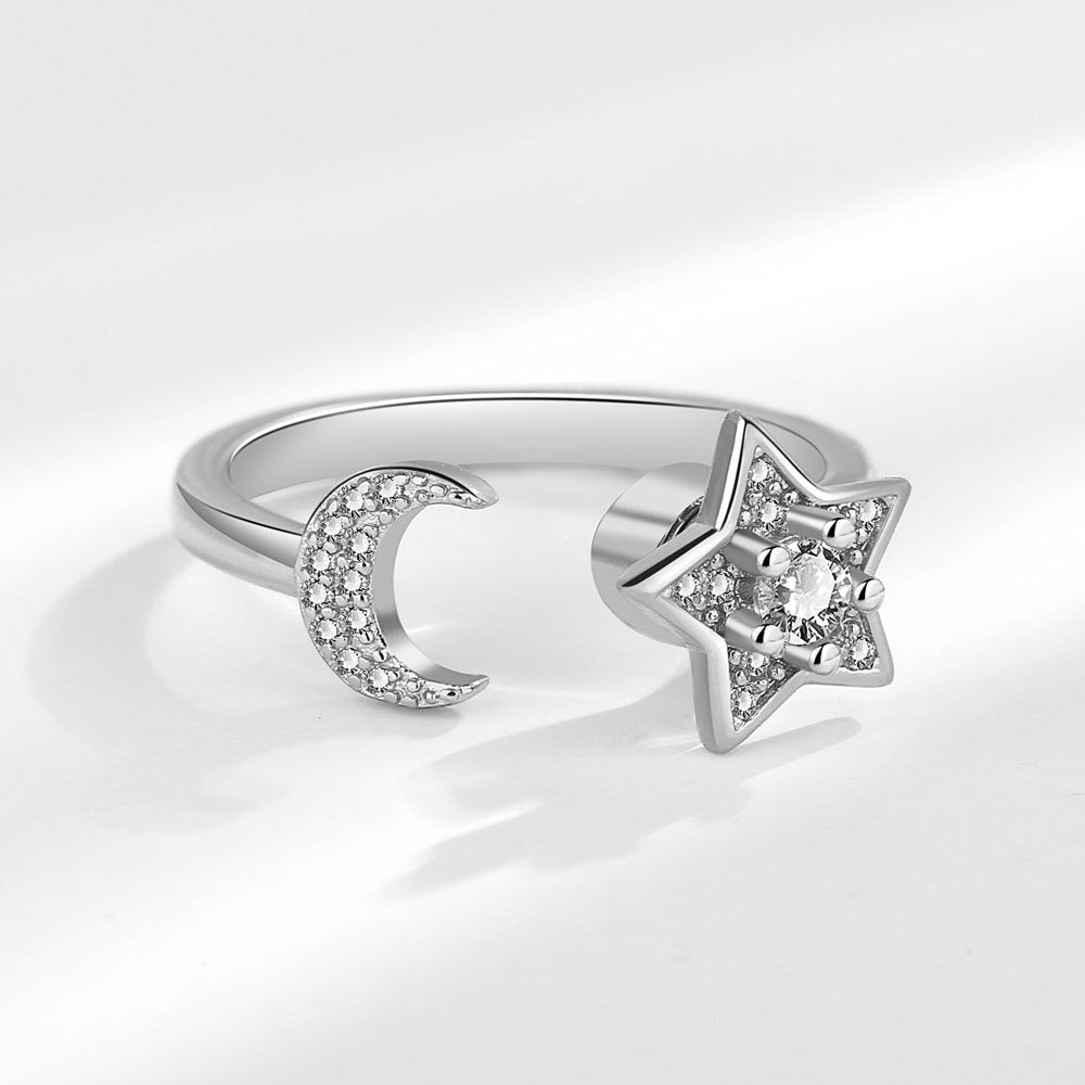 Women’s Adjustable Ring with Sun, Moon, and Star Motifs