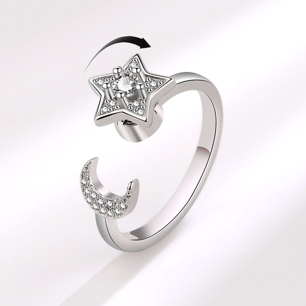 Women’s Adjustable Ring with Sun, Moon, and Star Motifs