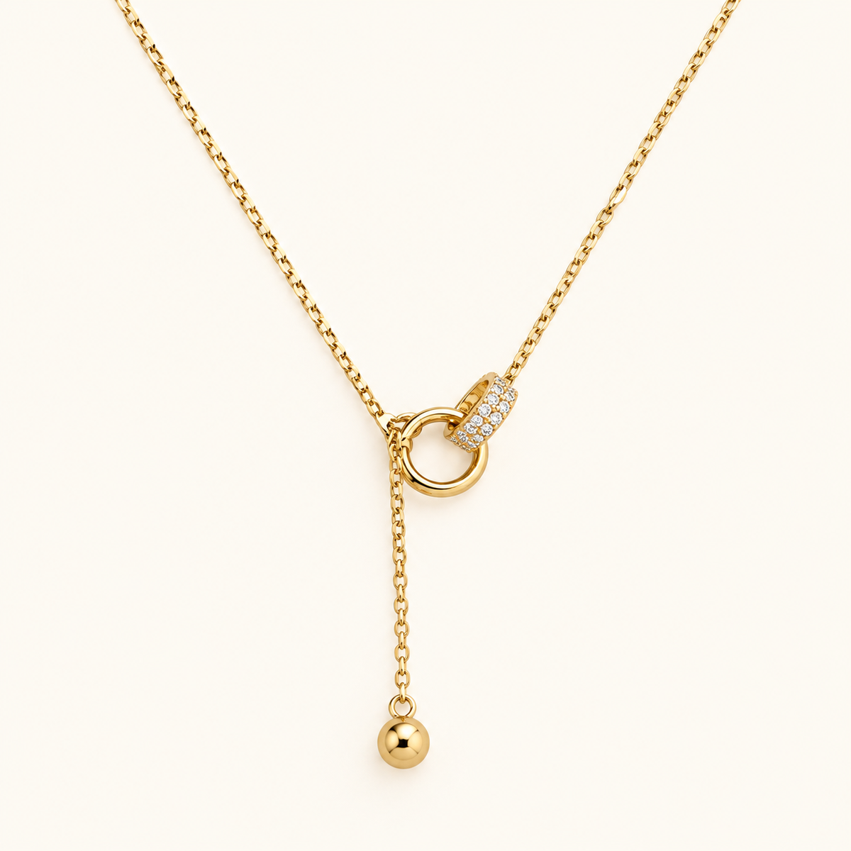 Women's Necklace with Double Ring Pendant and Stone Set Connector