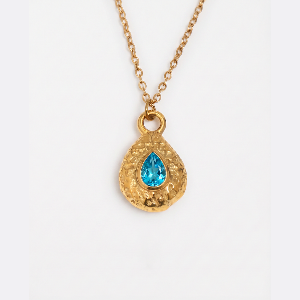 Women's Birthstone Necklace with Teardrop Pendant