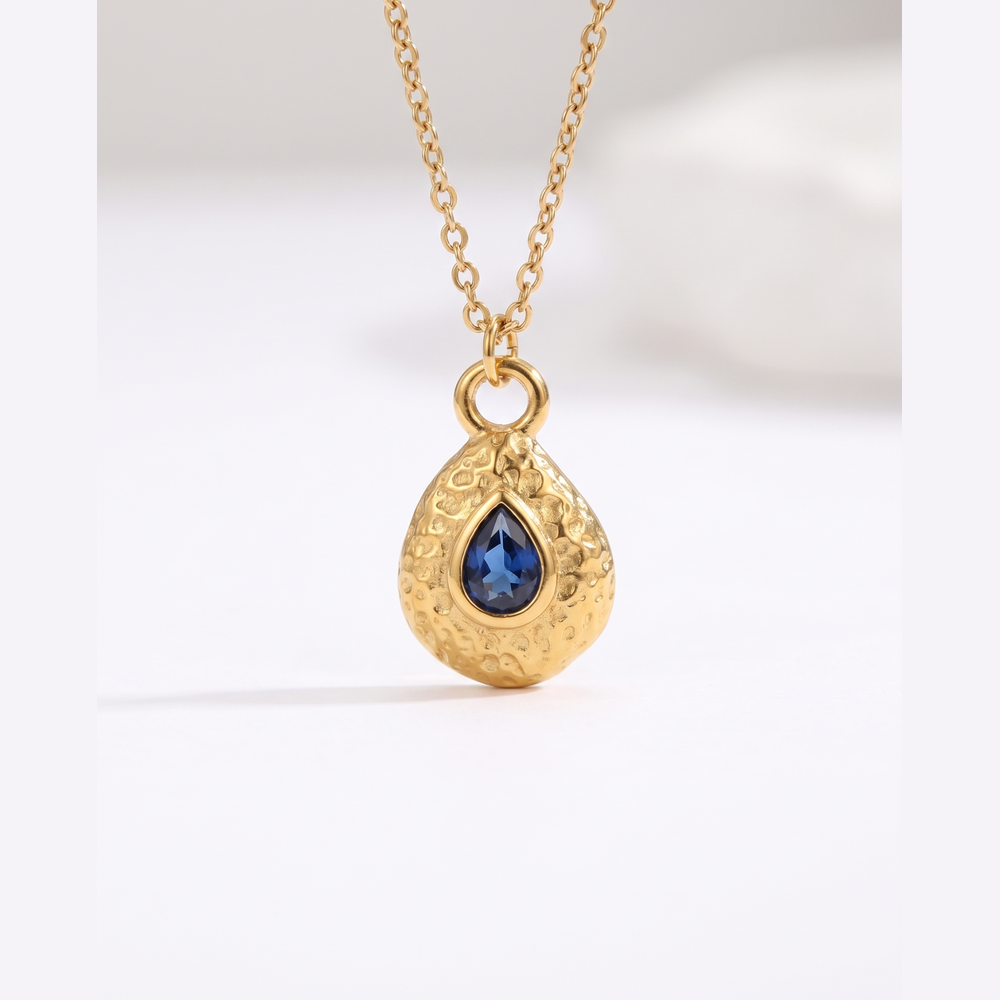 Women's Birthstone Necklace with Teardrop Pendant