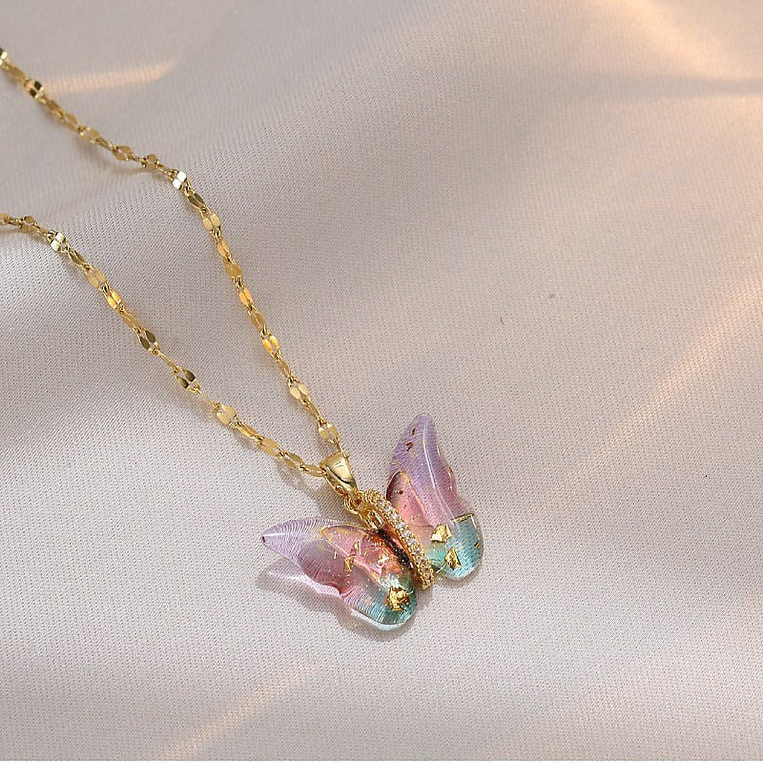 Women's Necklace with Butterfly Pendant and Detailed Wing Details