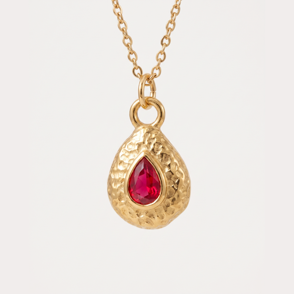 Women's Birthstone Necklace with Teardrop Pendant