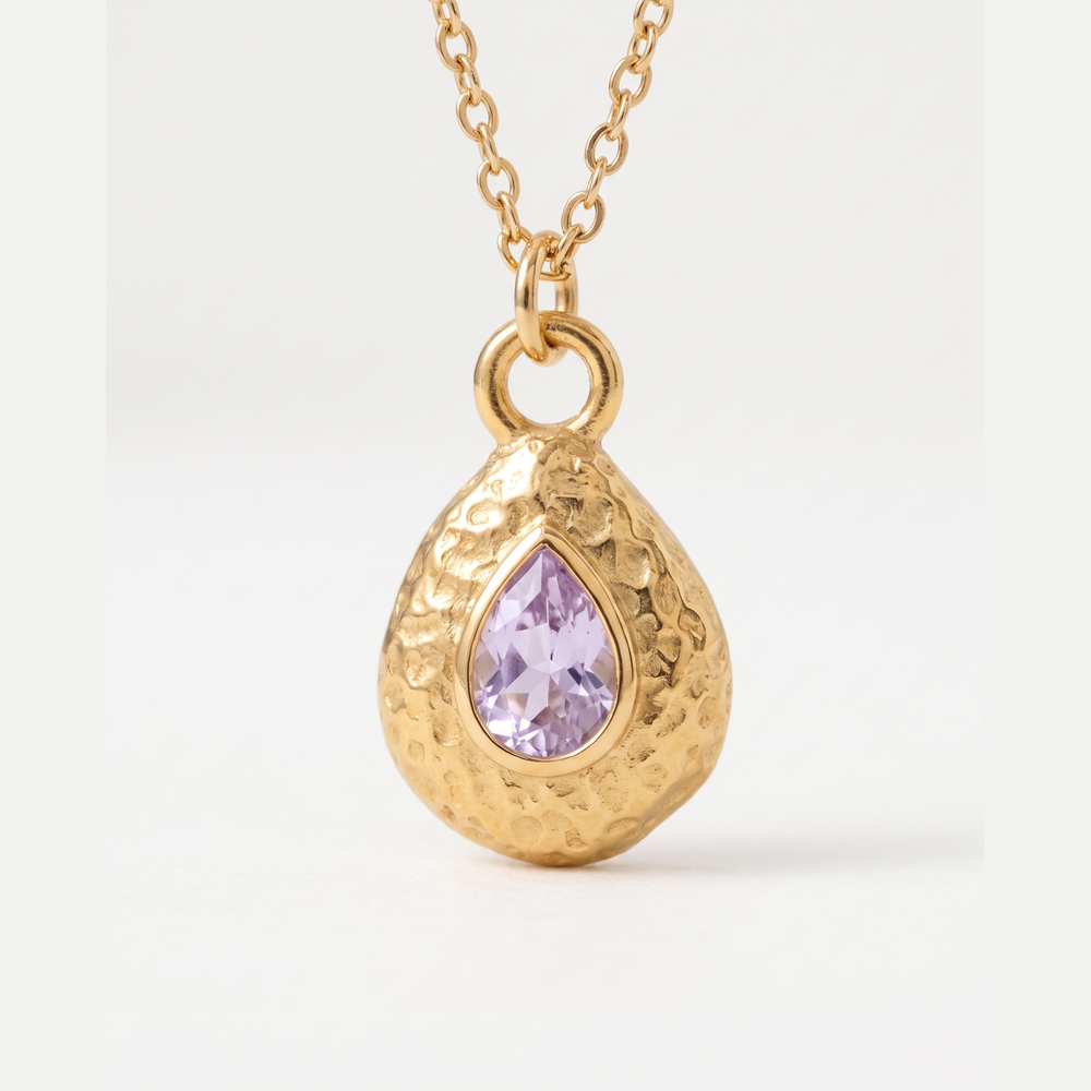 Women's Birthstone Necklace with Teardrop Pendant