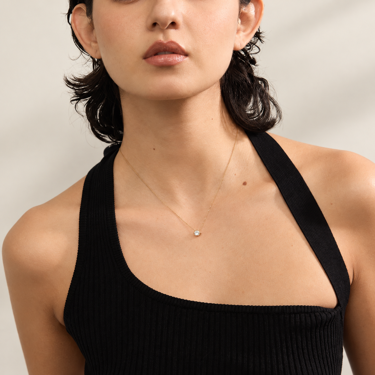 Women's Pendant Necklace with Minimalistic Cast Pendant and Stone Accents